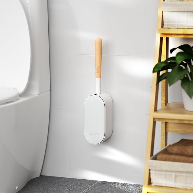 Wooden Toilet Brush, OSCIOSS Toilet Brush and Holder Set with Ergonomic Design, Compact Size, Durable Bristles, Bamboo RV Toilet Cleaner & Holder for Bathroom (Natural, 1pack)