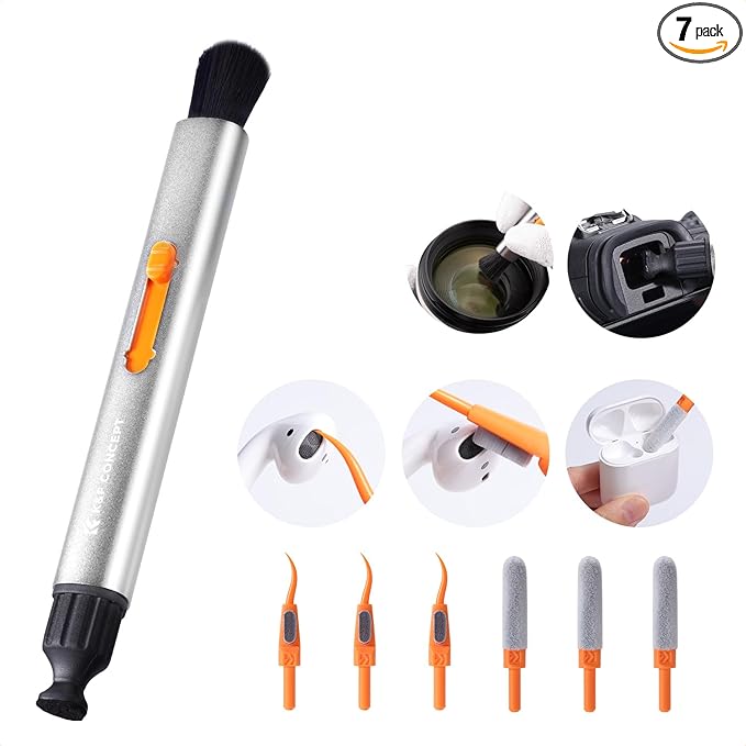 K&F Concept Multifunctional Lens Cleaning Kit, Aluminium Alloy Lens Cleaning Pen*1 + Airpods Cleaning Stripper*3 + Flocking Sponge*3 for Bluetooth Earphones Case, Camera Lens, Optical Lens, Glasses
