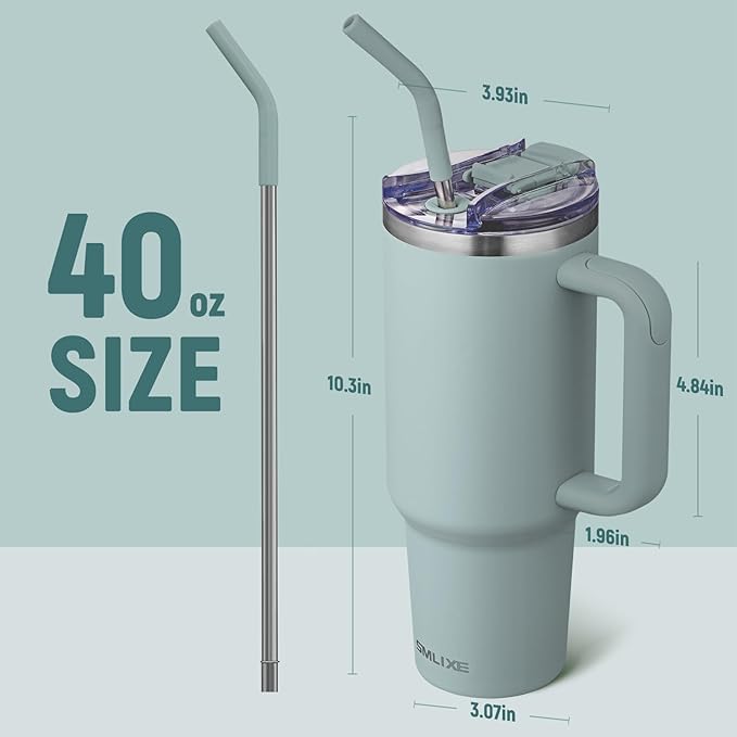 40 oz Tumbler with Handle and Straw Lid,Insulated Reusable Stainless Steel Water Bottle Travel Mug，Cupholder Friendly Double Wall Vacuum Sealed Cup (Shale)
