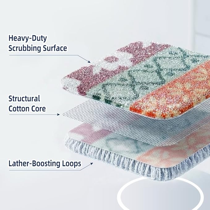 Amarelle GEN II Dish Washing Scrubbers (5-Pack) 2-in-1, Made in Green Kitchen Scrubbers for Dishes, Non Scratch Pot & Pan Scrubber, Dual-Sided Heavy-Duty Scouring Pads, Reusable (Nordic Folk)