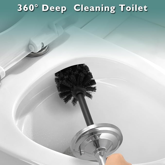 Chrome Toilet Brush and Holder Set, Stainless Steel Toilet Brush for Bathroom,Heavy Duty Toilet Bowl Brush and Holder,Deep Cleaning Modern Toilet Cleaner Brush -Space Saving, Covered Brush
