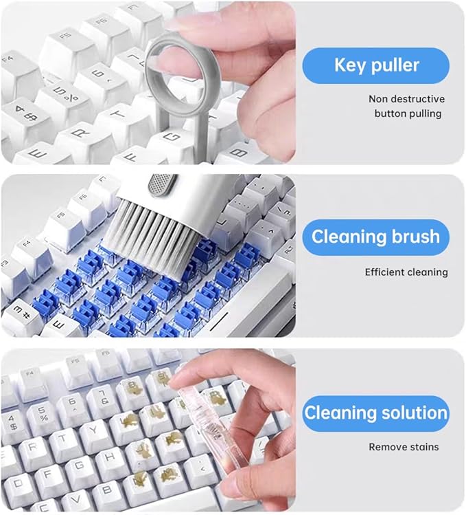 7 in 1 Laptop Cleaning Kit Keyboard Cleaner,Computer Tech Cleaning Brush,Earbuds Camera PC Monitor Screen Cleaner Computer Clean Tools Kit Corner Gap Duster Keycap Puller(Grey)