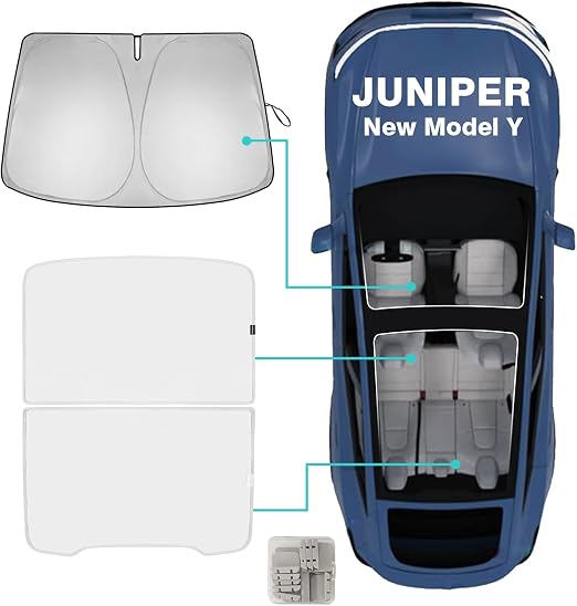 BestEvMod 3PCS Windshield&Roof Sunshade Compatible with 2026 2025 Tesla New Model Y Juniper Foldable Sun Shade Accessory