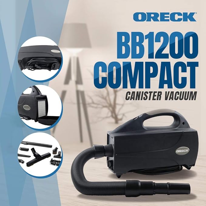 Oreck Compact Canister Vacuum Cleaner, Portable Handheld Vacuum for Carpet and Hard Floors, Lightweight, Powerful Suction with Versatile Tools, Corded Canister Vacuum Cleaners for Home Use