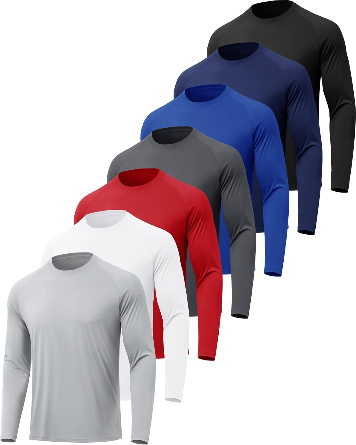 7 Pack Long Sleeve Shirts for Men Sun Protection Quick Dry