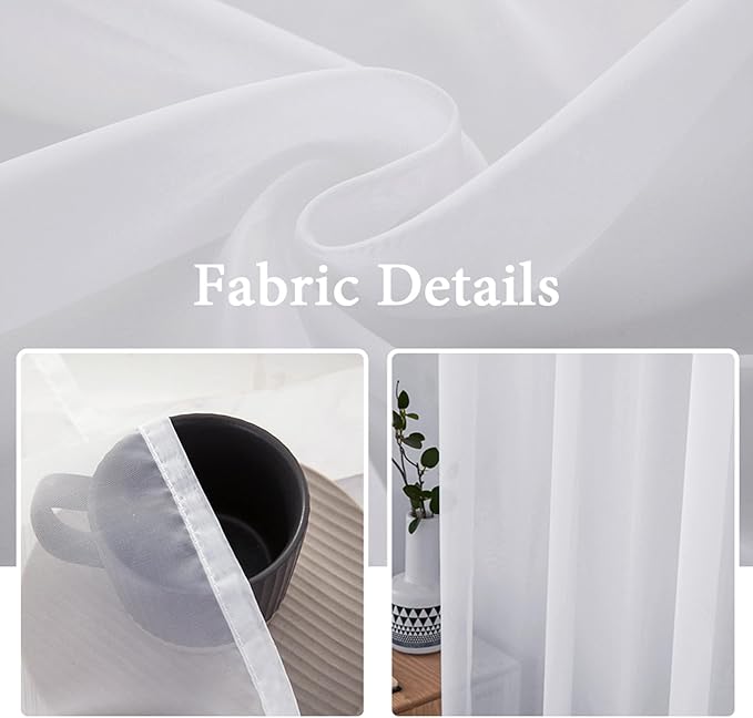 MIULEE Sidelight Sheer French Door Curtains 25 x 40 Inches Light Filtering Window Treatment with Tieback - 2 Panels, White