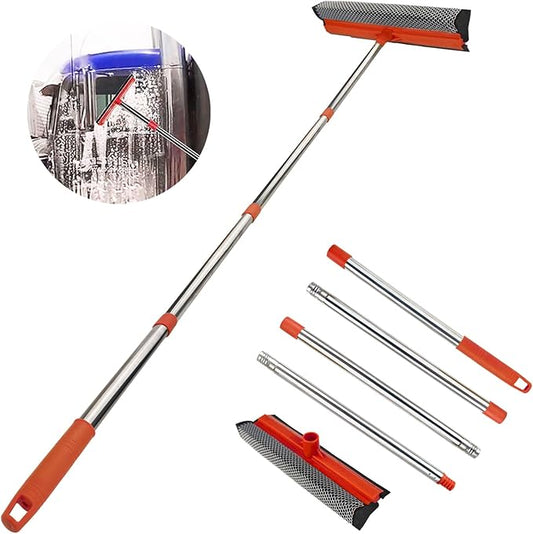 Window Squeegee for Window Cleaning, Squeegee Window Cleaner Tool 2 in 1 Car Window Cleaning Tool with Extension Pole 58‘’ Telescopic Window Washing Equipment, Shower Squeegee for Shower Glass Door