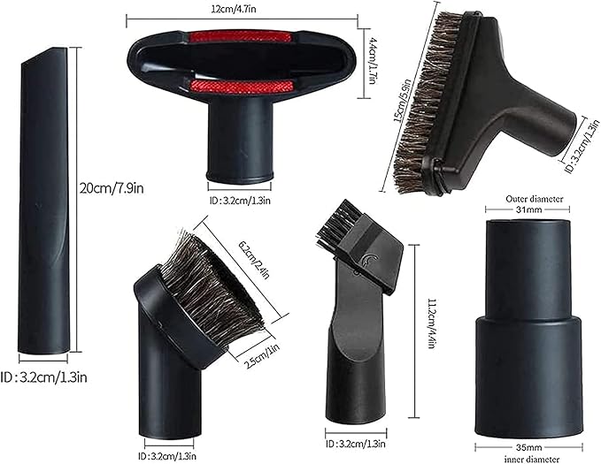 Alrens 1 1/4" Shop Vacuum Attachments Brushes Kit 1-1/4 inch 1-3/8 inch Vacuum Cleaner Accessories, Set of 7