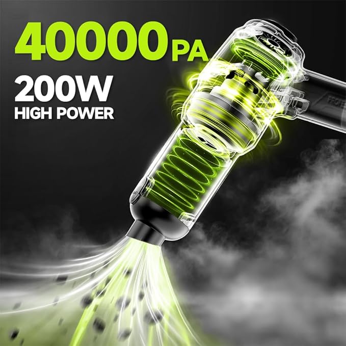 Cordless Car Vacuum Cleaner, 35000pa Powerful Handheld Vacuum & Air Duster with 2 Batteries, Portable Rechargeable Vacuum for Car Detailing, Pet Hair, Home & Office(Green)