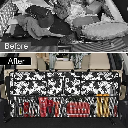 Car Trunk Organizer,Large Capacity Backseat Trunk Organizer(42"*18"),Collapsible Car Storage Bag with 8 Pocekt,SUV/MPV/Truck - Cow print