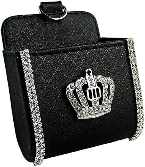 Bling Crystal Car Air Vent Storage Bag Crown Car Coin Case Organizer Air Vent Pocket for Phone Pens Key Car Sunglass