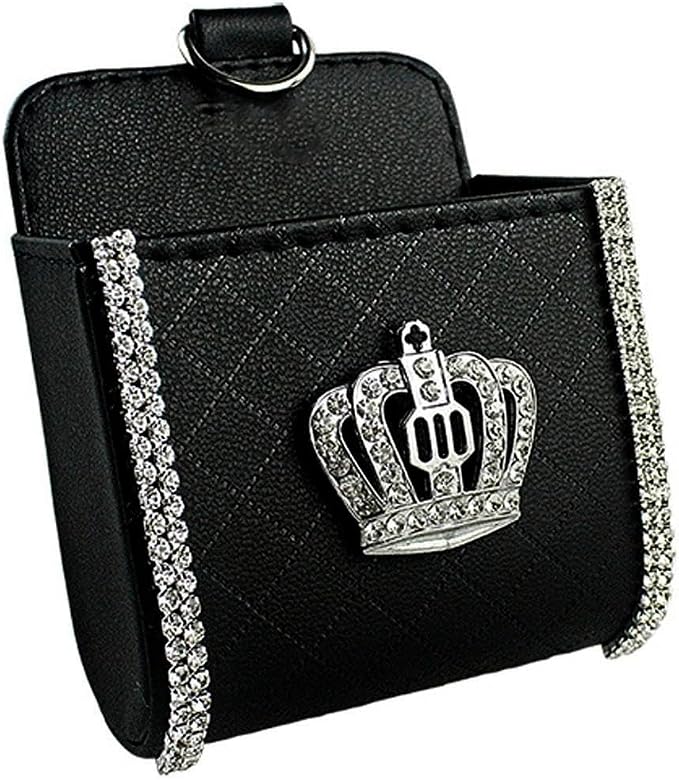 Bling Crystal Car Air Vent Storage Bag Crown Car Coin Case Organizer Air Vent Pocket for Phone Pens Key Car Sunglass
