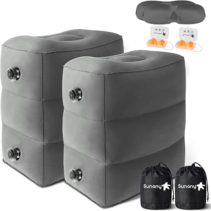 Sunany Inflatable Foot Rest Pillow for Airplane Travel, Adjustable Height for Kids/Adults to Sleep While Traveling,Suita