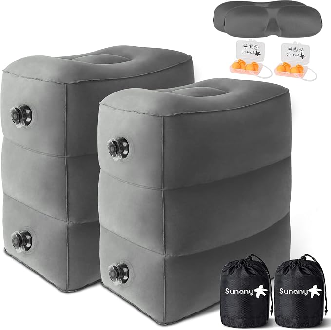 Sunany Inflatable Foot Rest Pillow for Airplane Travel, Adjustable Height for Kids/Adults to Sleep While Traveling,Suita