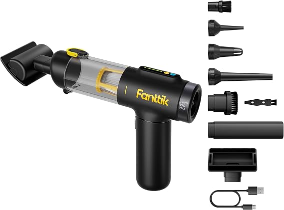 Fanttik Slim V10 Mix Cordless Car Vacuum, 4 in 1 Handheld Air Duster, Color Smart LED Display, 16kPa Suction Power, Cord