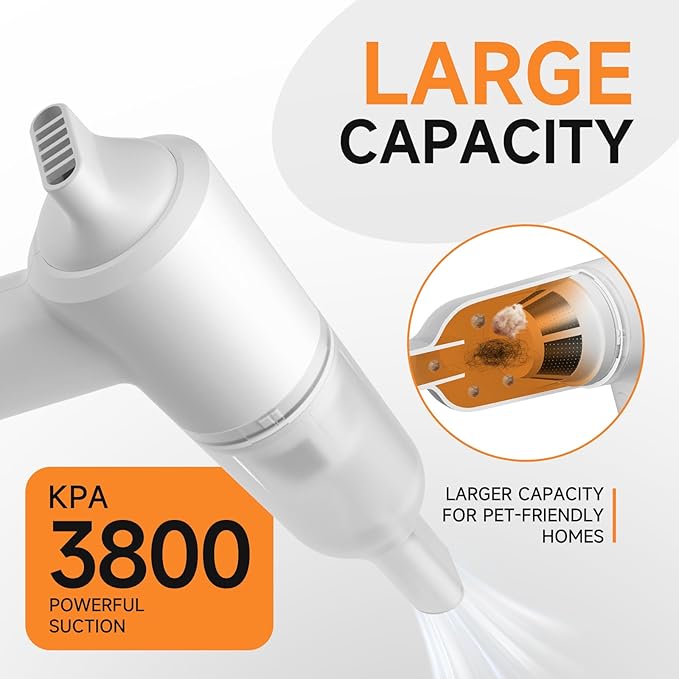 PAPIFEED Handheld Vacuum Cordless for Pet Hair, Portable Mini Vacuum with Static Hair Collector for Home, Dual-Layer Stainless Steel Filter, Dual Filte, USB-C Rechargeable Lightweight Vacuum (White)