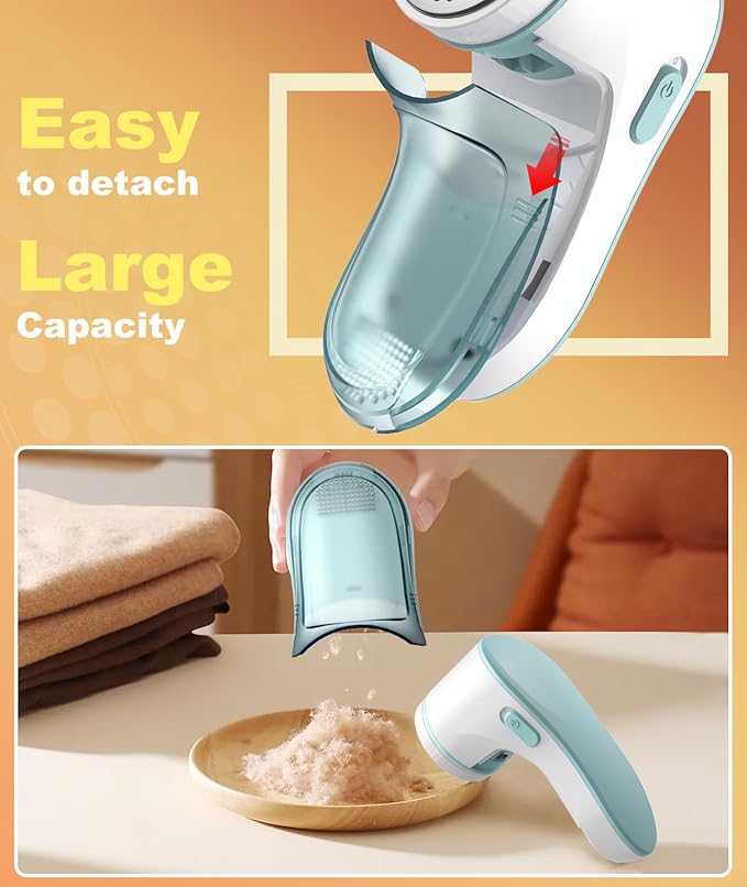 Fabric Shaver, Lint Remover Sweater Shaver, Effectively and Quickly Remove Pills, Lint Shaver with Stainless Steel 3-Leaf Blades and Safety Lock Protection(Green & White)