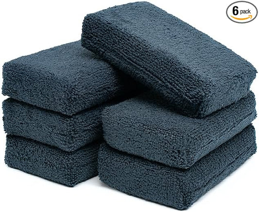 The Rag Company - Premium Grade Terry Microfiber Detailing Applicator Sponges - Versatile Detailing Tool, Extra Absorbent, Able to Withstand Numerous Uses, 3in x 5in, Black (6-Pack)