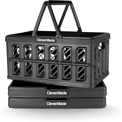 CleverMade Collapsible Shopping Basket, 24L, 3 Pack, Obsidian