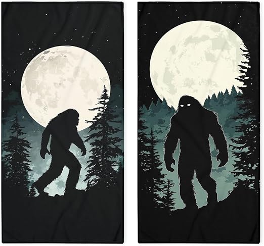 Bigfoot Bath Hand Towels Set of 2 Absorbent Funny Moon Dark Forest Sasquatch Decorative Hand Towels Set for Bathroom Gym