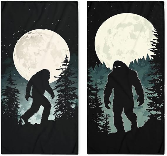 Bigfoot Bath Hand Towels Set of 2 Absorbent Funny Moon Dark Forest Sasquatch Decorative Hand Towels Set for Bathroom Gym