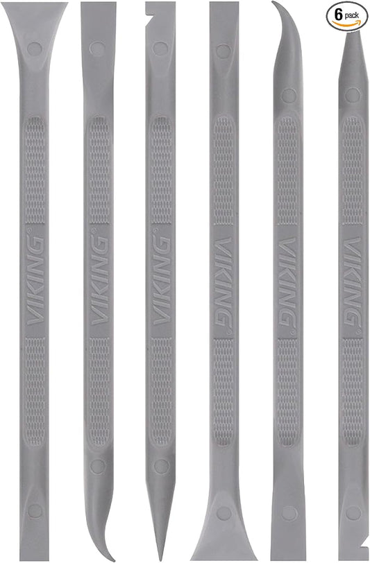 VIKING Car Detailing Pick Set for Car Detailing Kit, Safe Automotive Tool Set for Cleaning, Plastic Picks with 6 Cleaning Heads, Interior and Exterior Use, 6 Pack, Grey