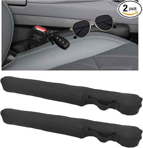 2PCS Leather Car Seat Gap Filler, No-Drop Seat Side Gap Plug Crevice Blocker with Securing Strap, Elastic Filler Block T