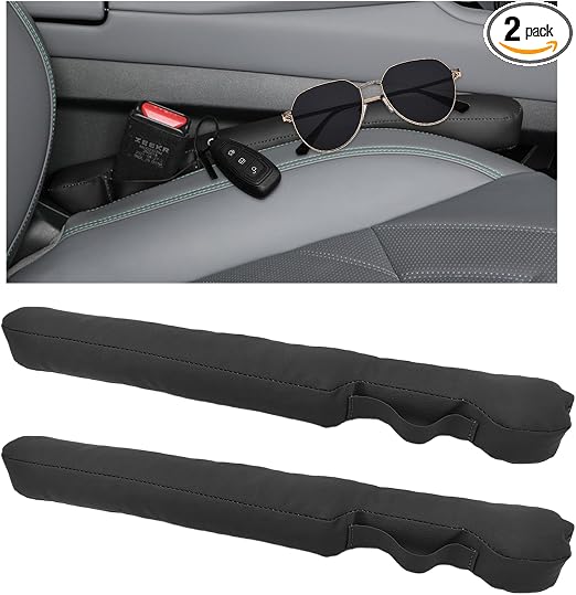 2PCS Leather Car Seat Gap Filler, No-Drop Seat Side Gap Plug Crevice Blocker with Securing Strap, Elastic Filler Block T