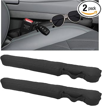 2PCS Leather Car Seat Gap Filler, No-Drop Seat Side Gap Plug Crevice Blocker with Securing Strap, Elastic Filler Block T