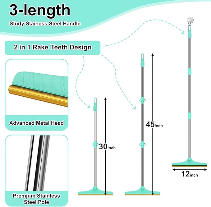 Carpet Rake for Pet Hair Removal - 45" Adjustable Long Handle Carpet Rake, Reusable Pet Hair Removal Tool Kit, Cat Dog Fur Rakes Scraper Carpet Broom for Carpets