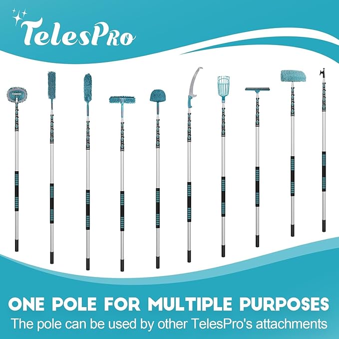 TelesPro 36 Feet High Reach Window Squeegee with 7-30 Ft Extension Pole, Window Cleaner Tool with 5-Stage Telescoping Pole, Window Cleaning Kit with Rotatable Head (2 Squeegee & 2 Microfibre Cloths)