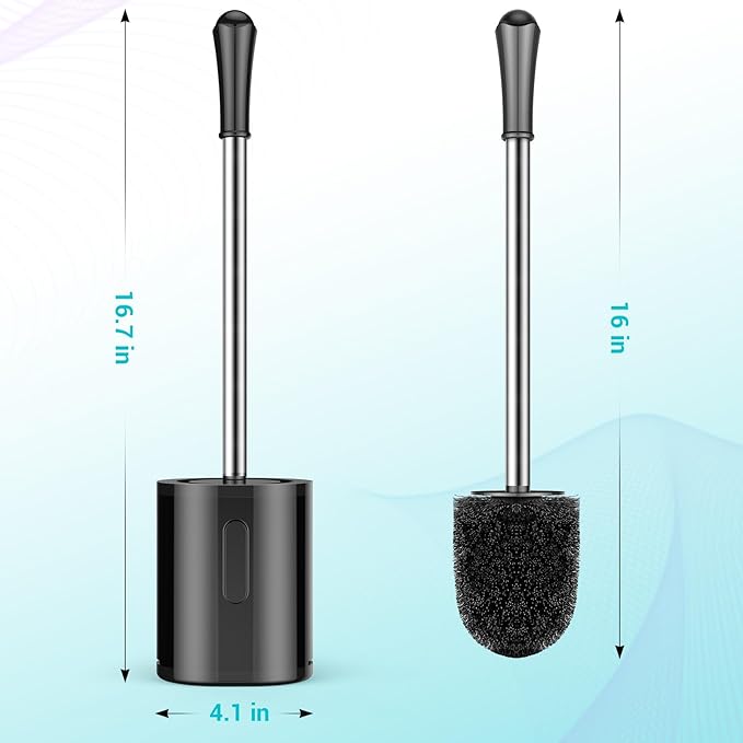 Toilet Brush, Compact Size Toilet Bowl Brush with Stainless Steel Handle, Small Size Plastic Holder Easy to Hide, Space Saving for Storage, Drip-Proof, Easy to Assemble, Deep Cleaning Black