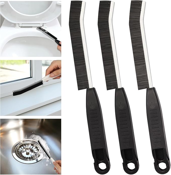 Hard Bristle Crevice Cleaning Brush,Grout Cleaner Brush,Scrub Brushes for Tile Floor,Gap Cleaning Supplies with Clip for Bathtub,Shower,Sink,Kitchen,Home Essentials,Gi-ft for Women Men(3PCS)