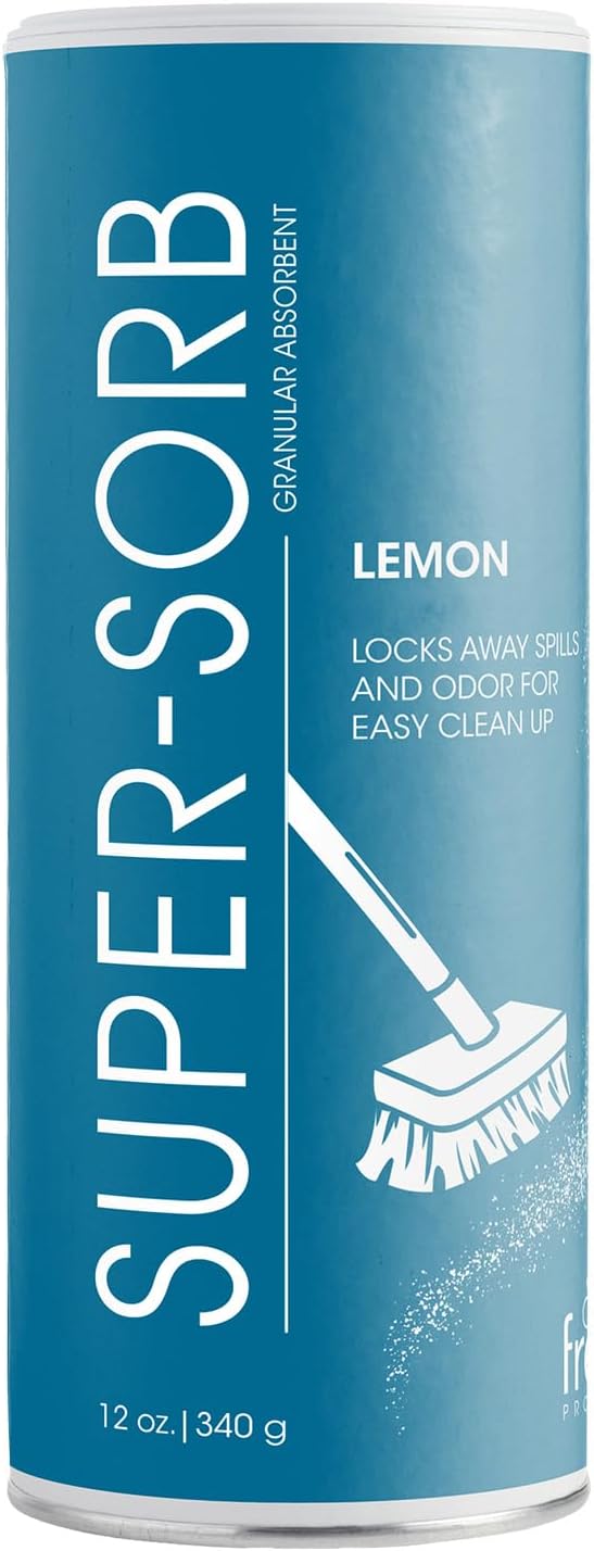 Super Sorb Heavy Duty Absorbent Deodorizer Spill Solution Versatile Powerful Eliminates Odors Absorbs Spills Soaks Up Vomit 12oz can 6 pack Lemon