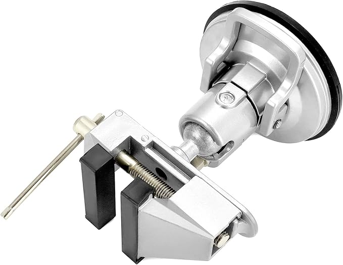 QWORK Portable Vacuum Base Vise with Multi-Angle Rotation - 3.15" Jaw Width Pivots Vise Portable Vacuum Base Vise, for Various Smooth Work Surfaces