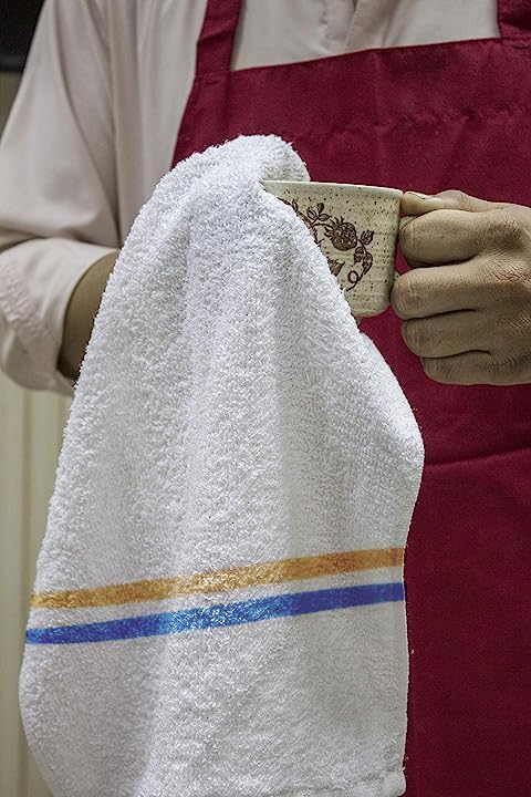 Terry Towels 14" x 17" 60 Pack - Cotton Bar Towels, Cleaning Rags, White Terry Cloth Towels, Absorbent Kitchen Towels for Restaurant, Food Service and Home Use (Blue & Orange Stripe)