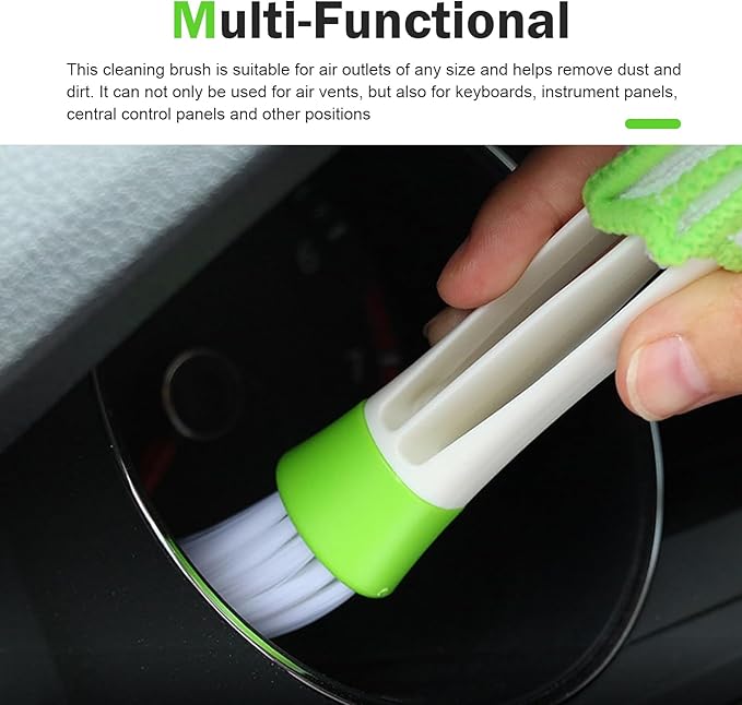 3 PCS Mini Car Air Vent Gap Duster Brush, Double Ended Soft Bristle Dashboard Window Blind Duster, Deep Cleaning Car Interior Dust Remover Tool for Most Cars SUVs Trucks (Green)