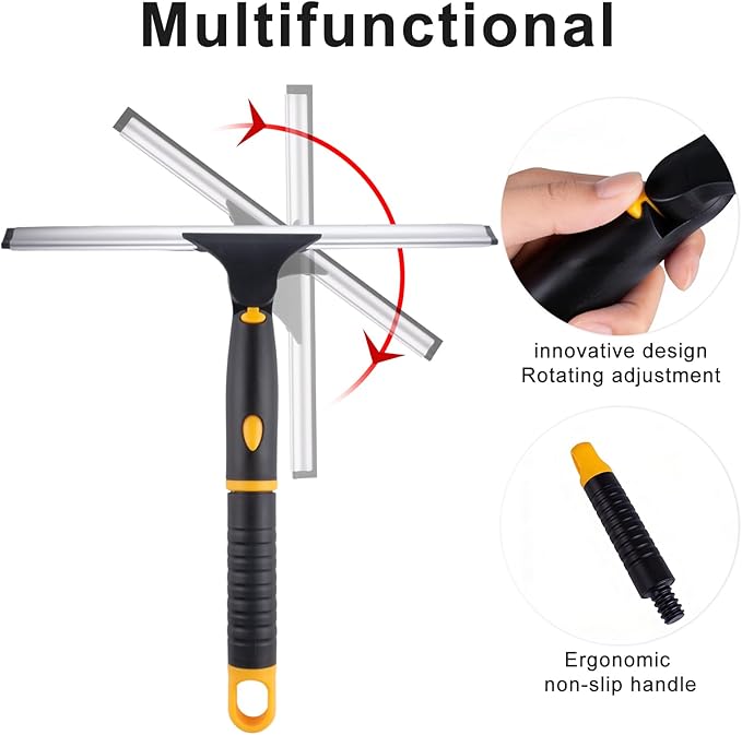 Swivel Shower Squeegee for Glass Doors, All-Purpose Anti-Slip Window Squeegee with 2 Blades, Window Cleaner Tool Bathroom Squeegee for Shower Doors, Tile Shower Walls，Mirrors,Car Windshields