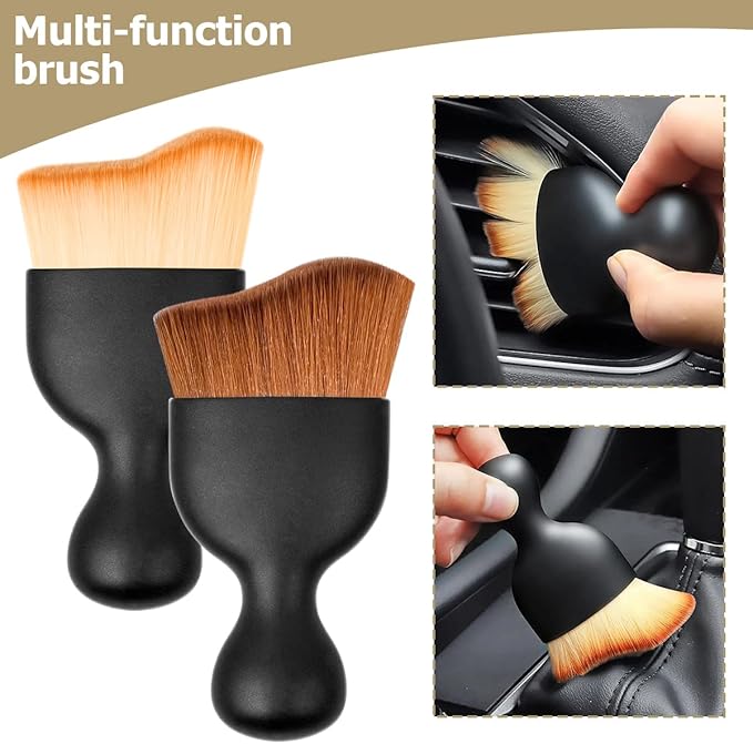Blilo 2PCS Car Interior Detailing Brush with Dust Cover, Auto Soft Hair Cleaning Brushes, Scratch Free Curved Dirt Collectors, for Vehicle Dashboard Air Conditioner Vents Leather (Purple/2PCS)