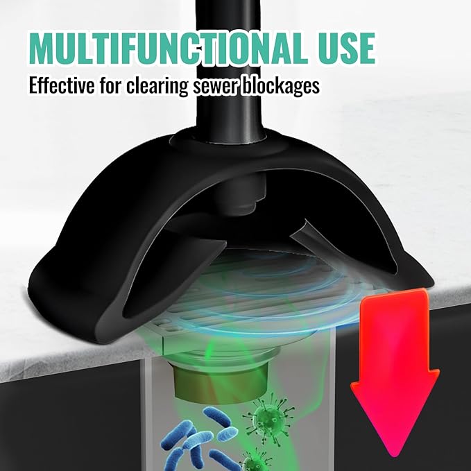 2PACK 3 in 1 Toilet Brush and Plunger Set with Crevice Cleaning Brush, Toilet Plunger and Brush Set with Extra Long Handle, Plungers for Bathroom Accessories, Bright Black