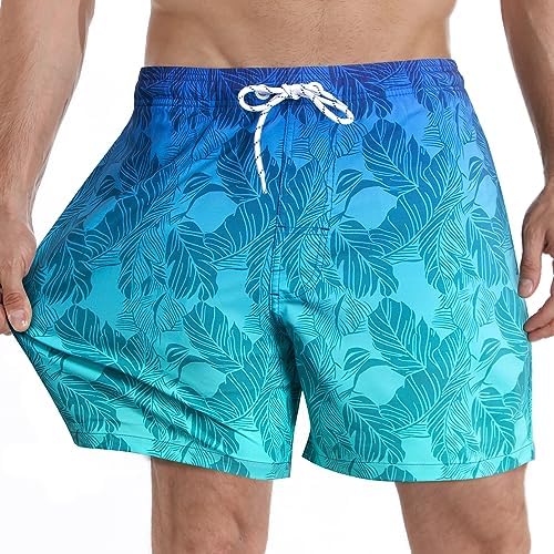 Mens Swim Trunks with Compression Liner 5.5" Inseam Shorts Bathing Suit Quick Dry Swimsuit