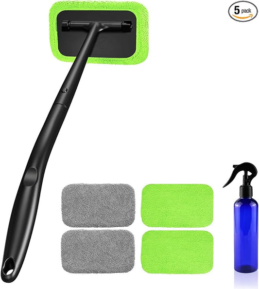XINDELL Windshield Cleaning Tool – Grip 22” Microfiber Car Window Cleaner Dash & Windshield Brush with Ergonomic Handle, Reusable Pads for Interior & Exterior Glass Cleaning