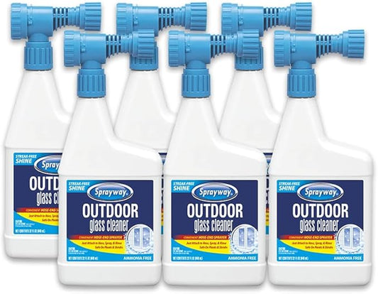 Sprayway Outdoor Glass Cleaner, 32oz, Pack of 6 | Streak-Free Shine, Foaming Action | Ideal for Windows, Patio Doors, and Outdoor Glass Surfaces