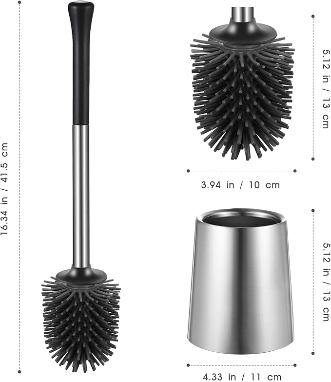 HAMITOR Toilet Bowl Brush Holder Set: 2Pack Silicone Stainless Steel Deep Cleaning Toilet Cleaner Brush for Bathroom Restroom - Compact Modern Rv Toilet Scrubber Accessories with Caddy