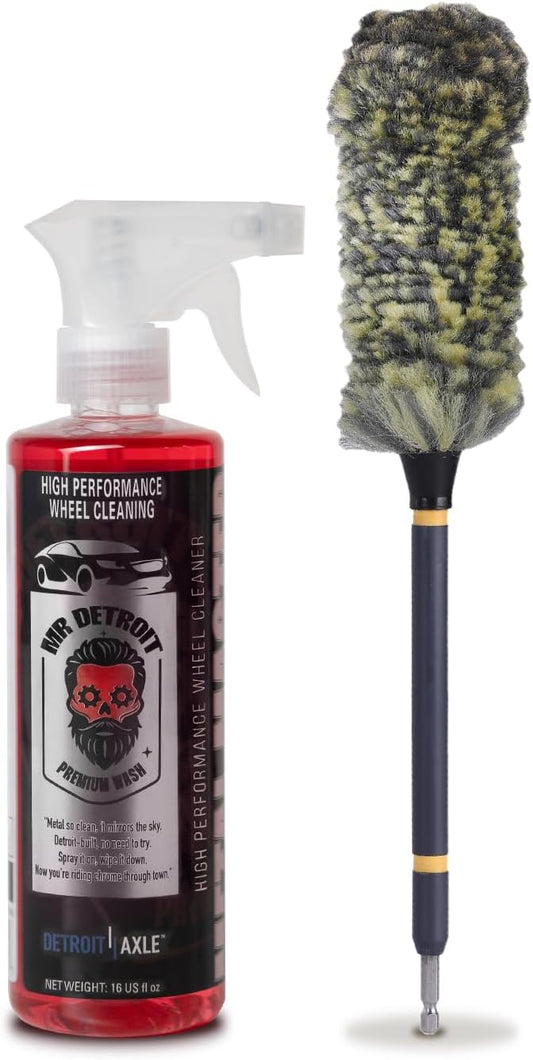 Mr. Detroit - 2pc Car Wash Kit Drill Wheel Brush & High-Performance Cleaner