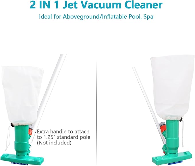 POOLWHALE Upgrades Pool Spa Pond Mini Jet Vac Vacuum Cleaner w/Brush, Bag,6 Sections Telescopic Pole of 56.5" and Handle