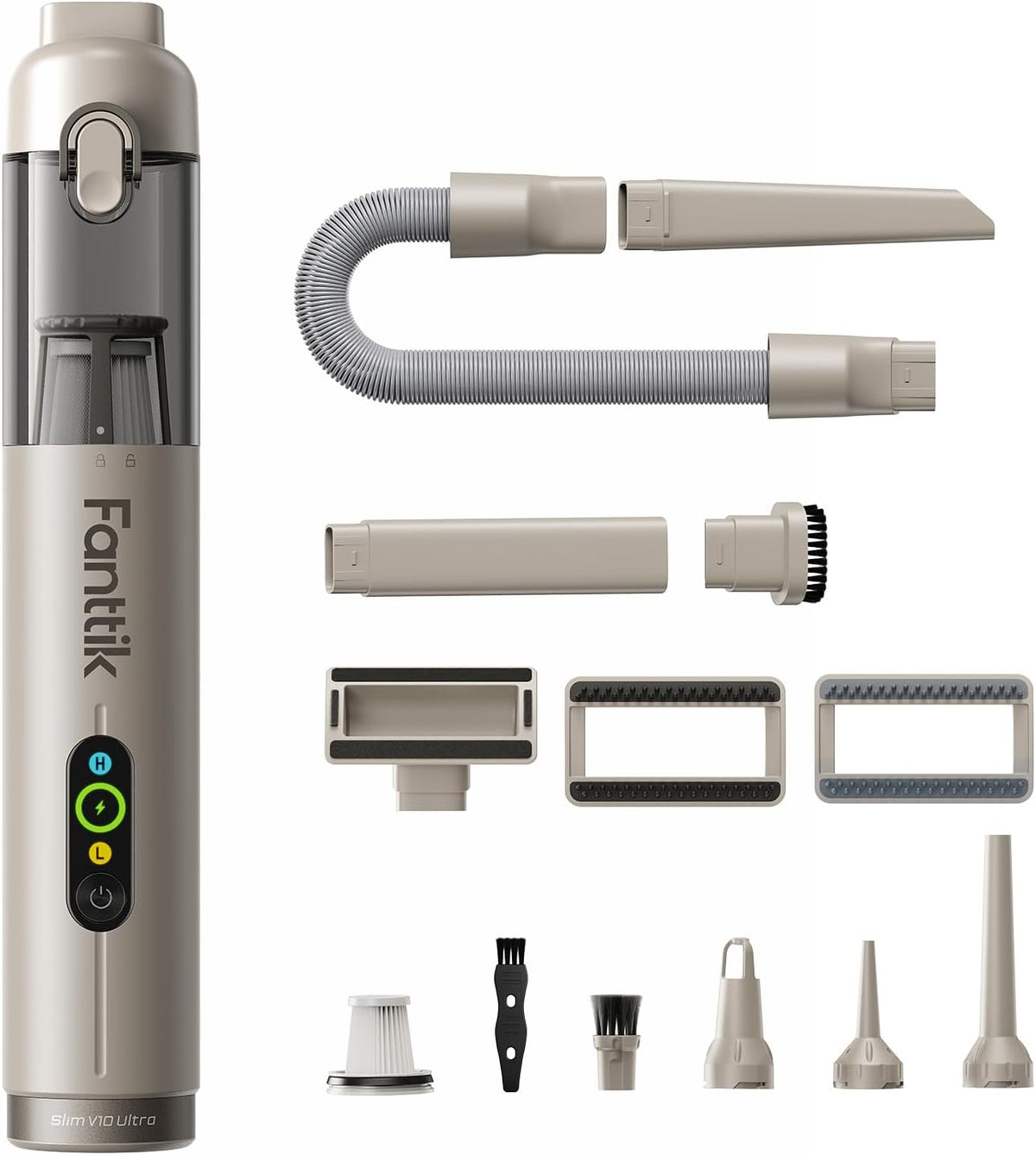 Slim V10 Ultra Cordless Car Vacuum, 4-in-1 Portable Mini Vacuum with 19kPa Suction, Freely Combinable Accessories, 2 Suction Modes, Handheld Vac for Car, Small Jobs, Keyboard, Office (Brown)