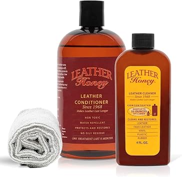 Leather Honey Complete Leather Care Kit Including 4 oz Cleaner, 16 oz Conditioner and 2 Applicator Cloths for use on Lea