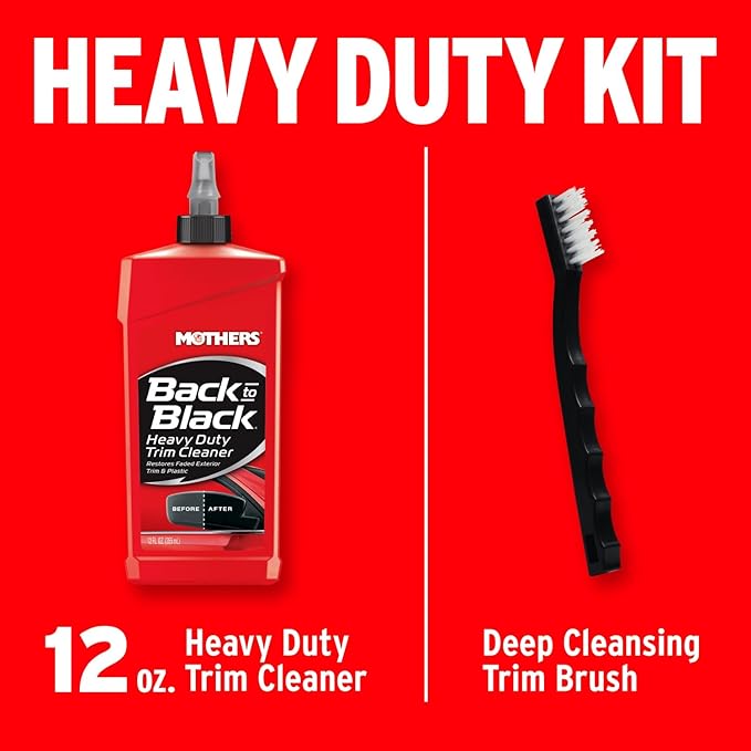 Mothers Back-to-Black Heavy Duty Trim Cleaner Kit, 12 oz. Gel Cleaner + Trim Brush — Deep Cleans & Restores Exterior Trim & Plastics, Removes Oxidation, Dirt, Grime & Wax, Drip-Free Gel (06141)