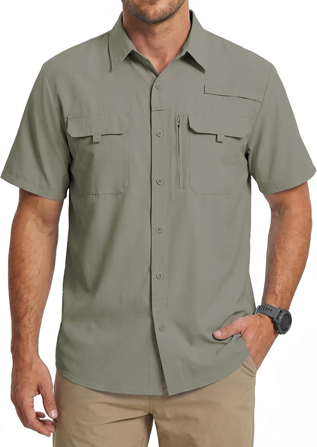 Men's Sun Protection Fishing Shirts UPF 50+ Lightweight Quick Dry Cooling Short Sleeve Shirts for Work Hiking Safari